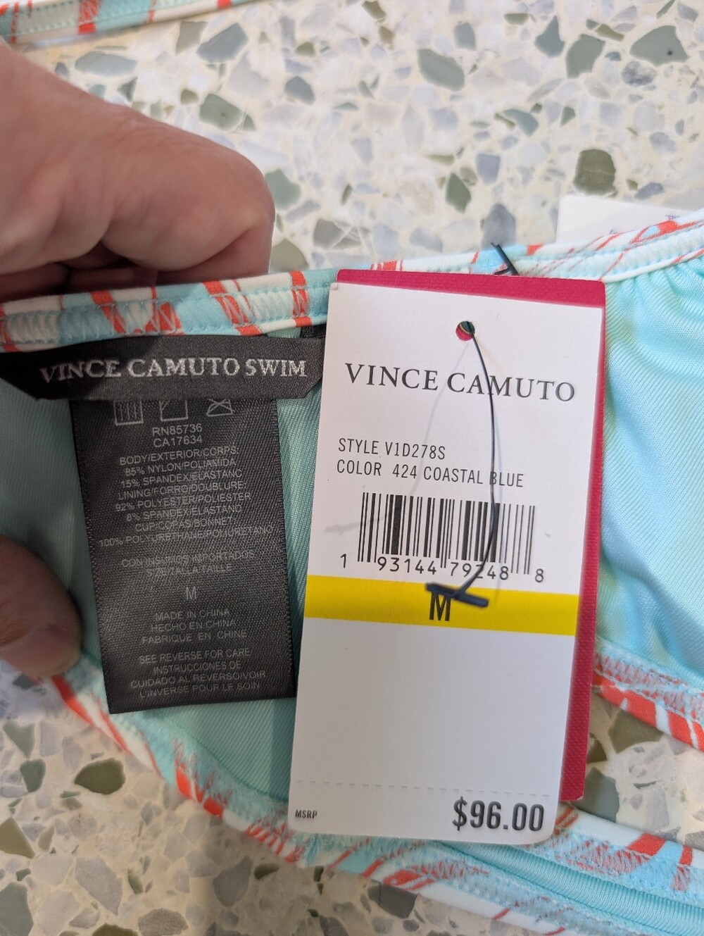 NWT Vince Camuto Swim Blue & Coral Printed Bikini Top - Picture 5 of 6